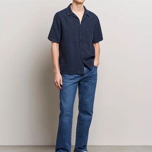 NNO7 Navy Julio Linen Blend Button-Up Shirt Size Medium